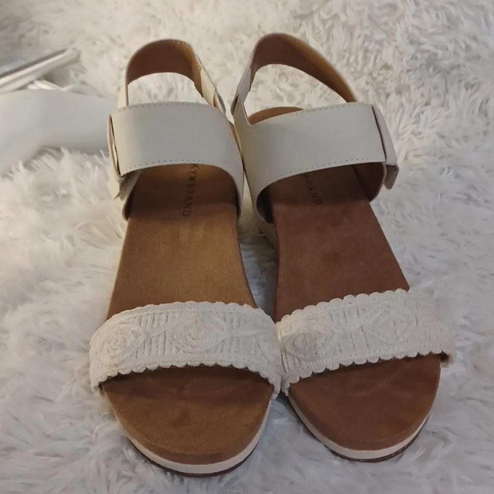 Lucky Brand White Wedge Sandals